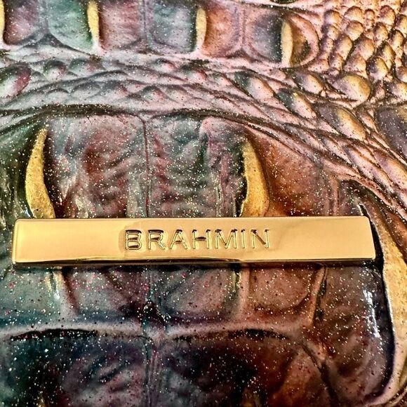 NWT Brahmin Croc Embossed Leather Brown Green Pouch And Tote Bag - Picture 4 of 9